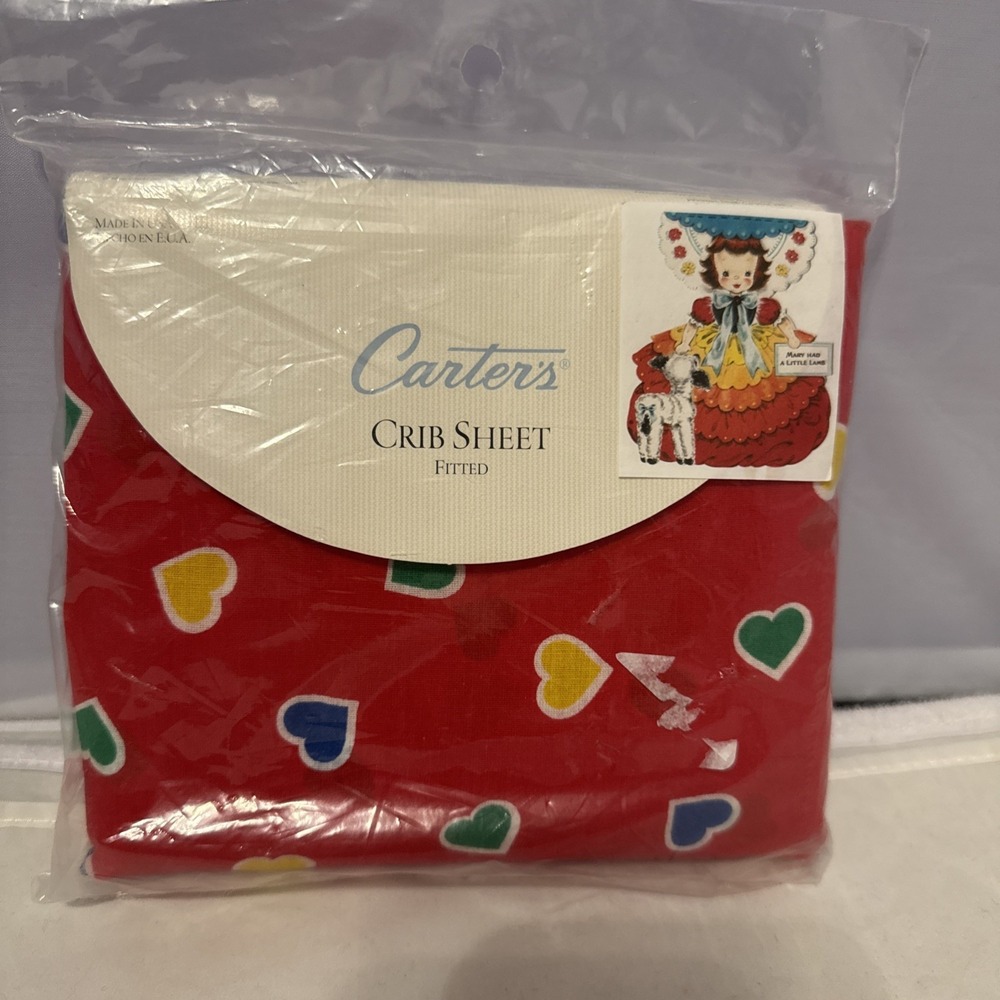 Vintage Carters Red Heart Fitted Crib Sheet Circus Balloon‎ Bear  USA New